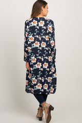 Navy Blue Floral Chiffon Long Cover Up