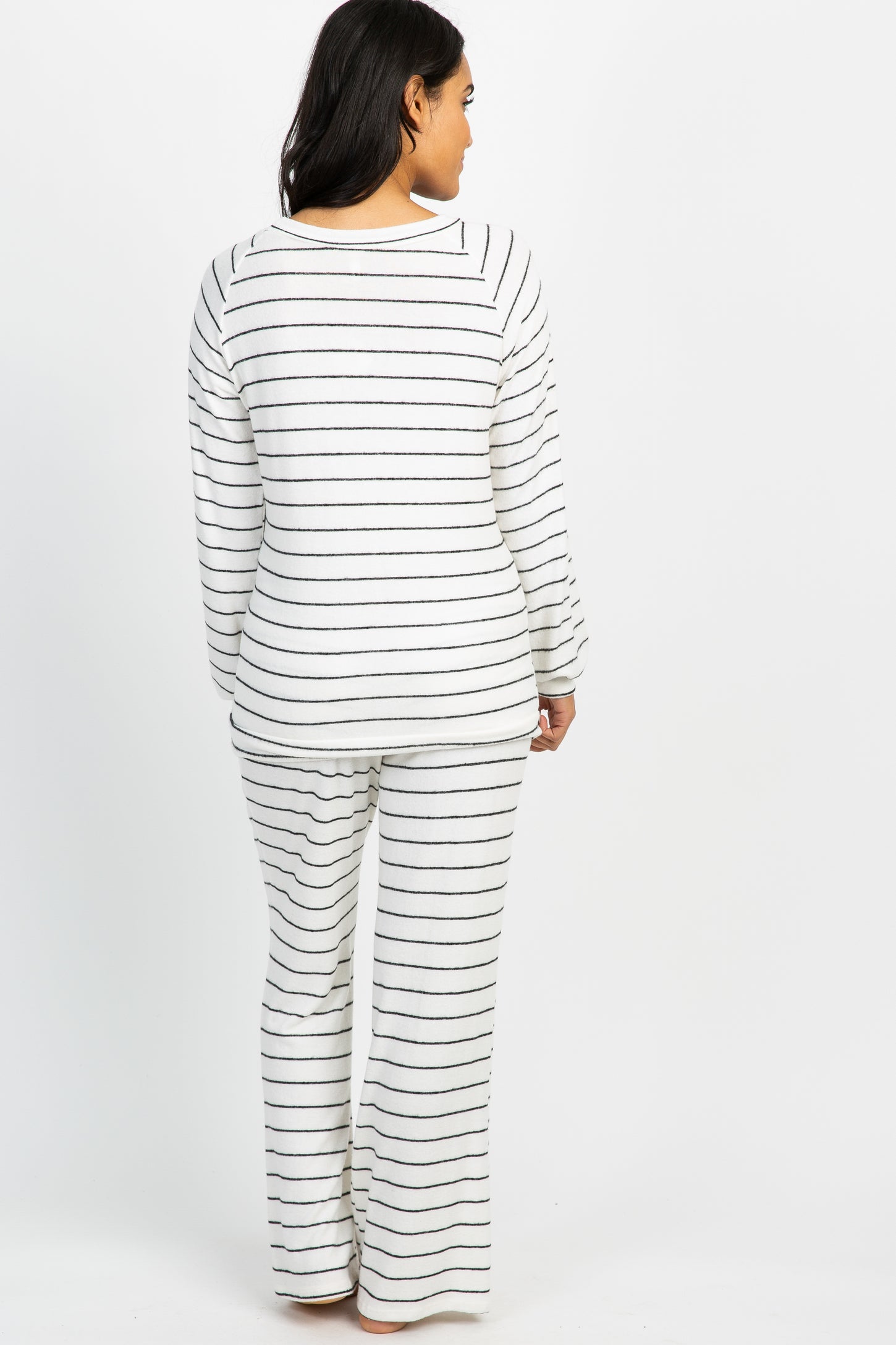 Ivory Striped Soft Long Sleeve Maternity Pajama Set