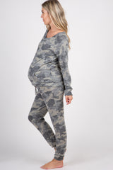 PinkBlush Olive Camo Long Sleeve Pocket Front Maternity Pajama Set