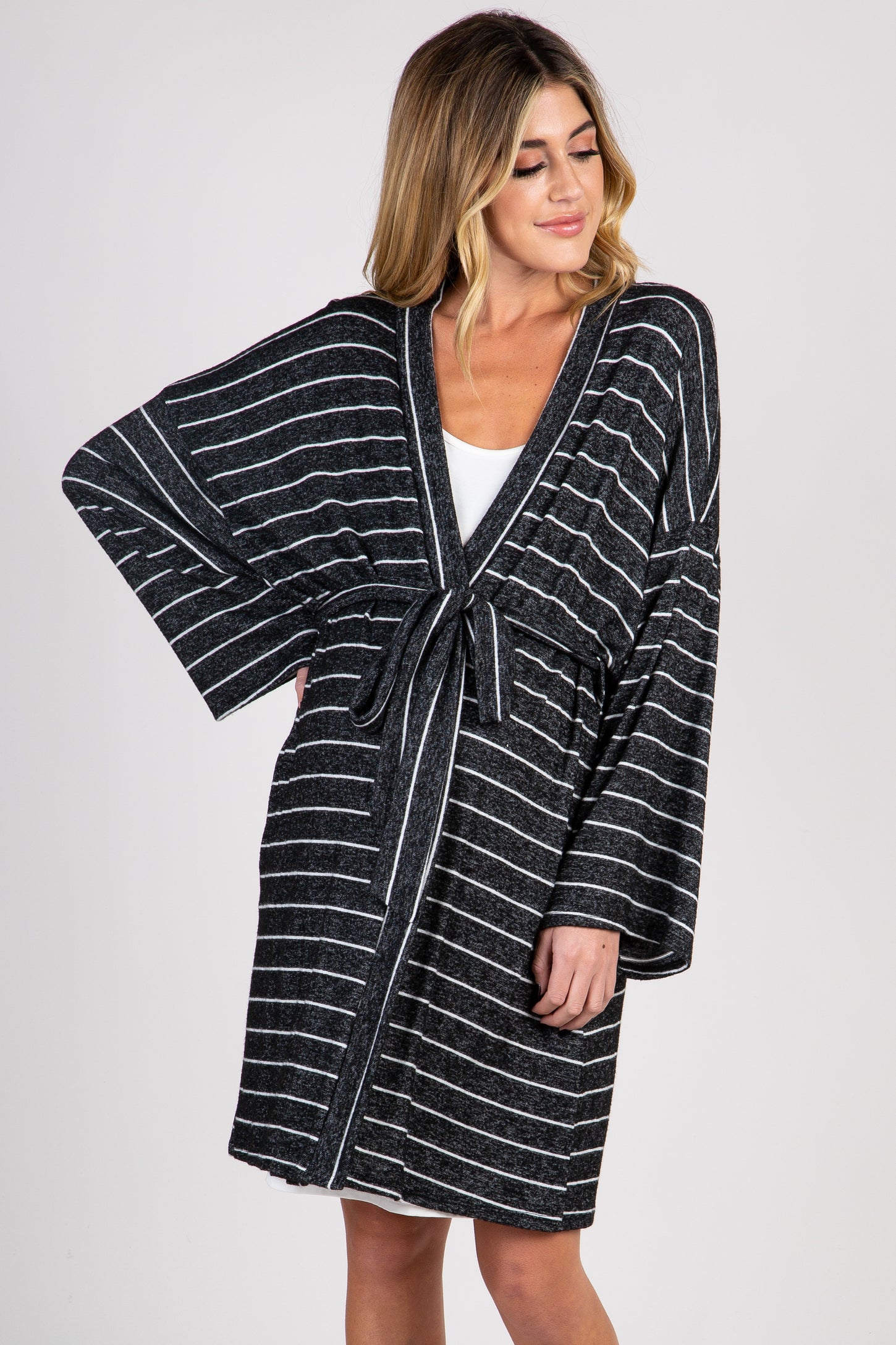 PinkBlush Charcoal Heather Striped Delivery/ Nursing Maternity Robe