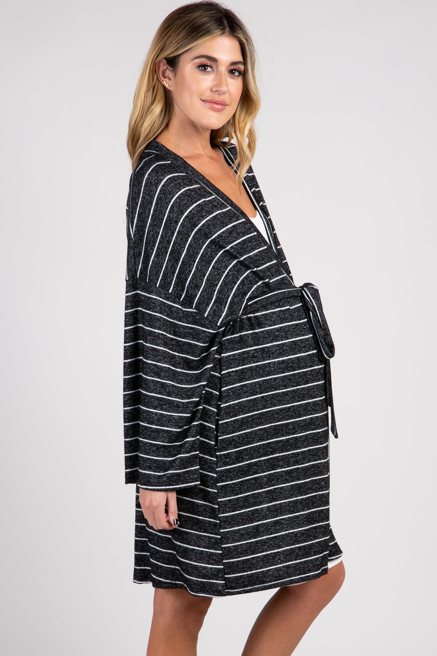 PinkBlush Charcoal Heather Striped Delivery/ Nursing Maternity Robe