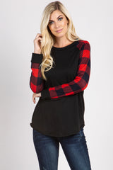 PinkBlush Red Solid Long Plaid Sleeve Maternity Top