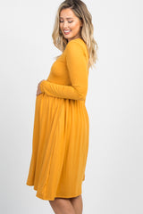 Yellow Solid Long Sleeve Maternity Dress