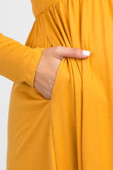Yellow Solid Long Sleeve Maternity Dress