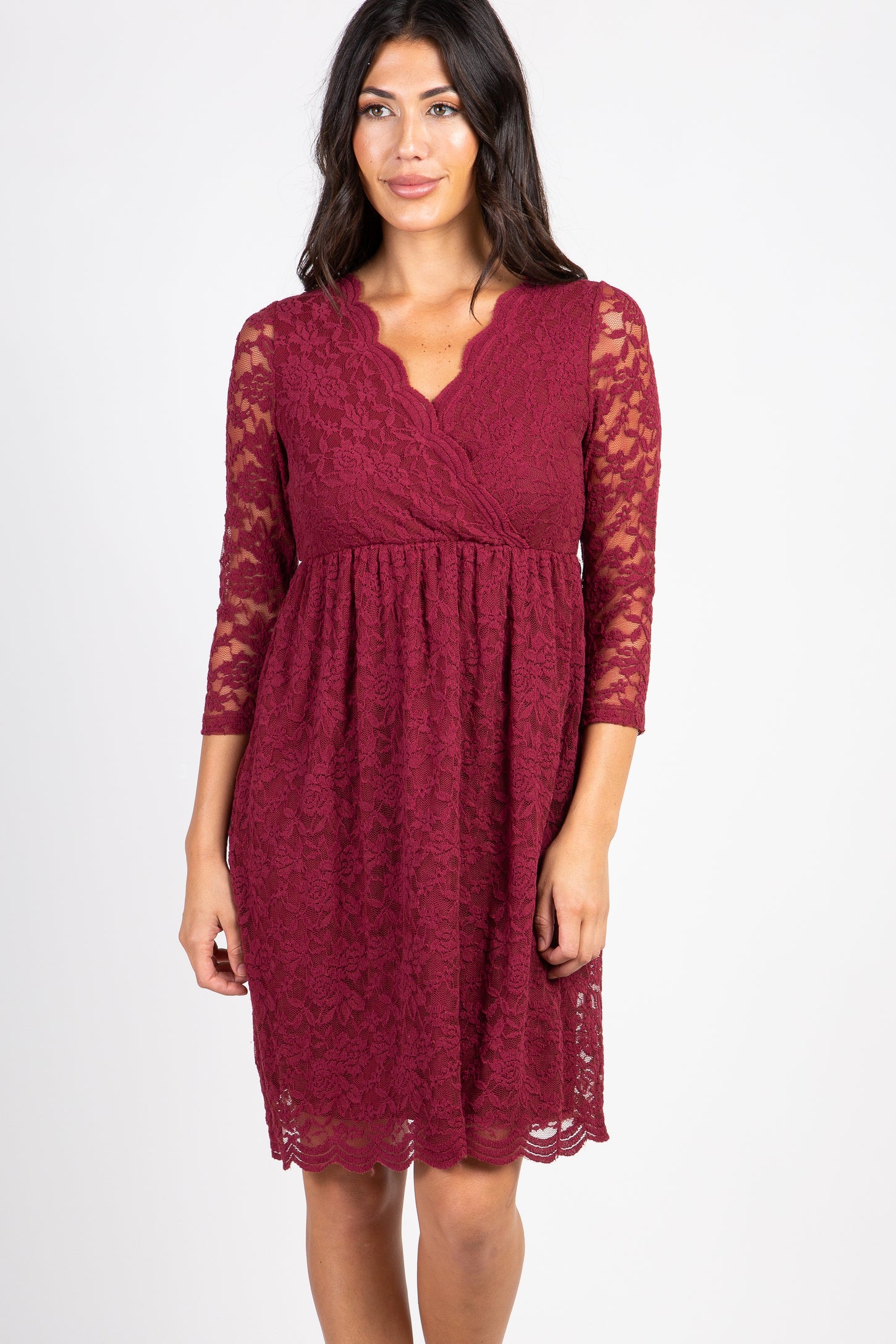PinkBlush Burgundy Lace Overlay Wrap Dress PinkBlush Burgundy Lace Overlay Wrap Dress