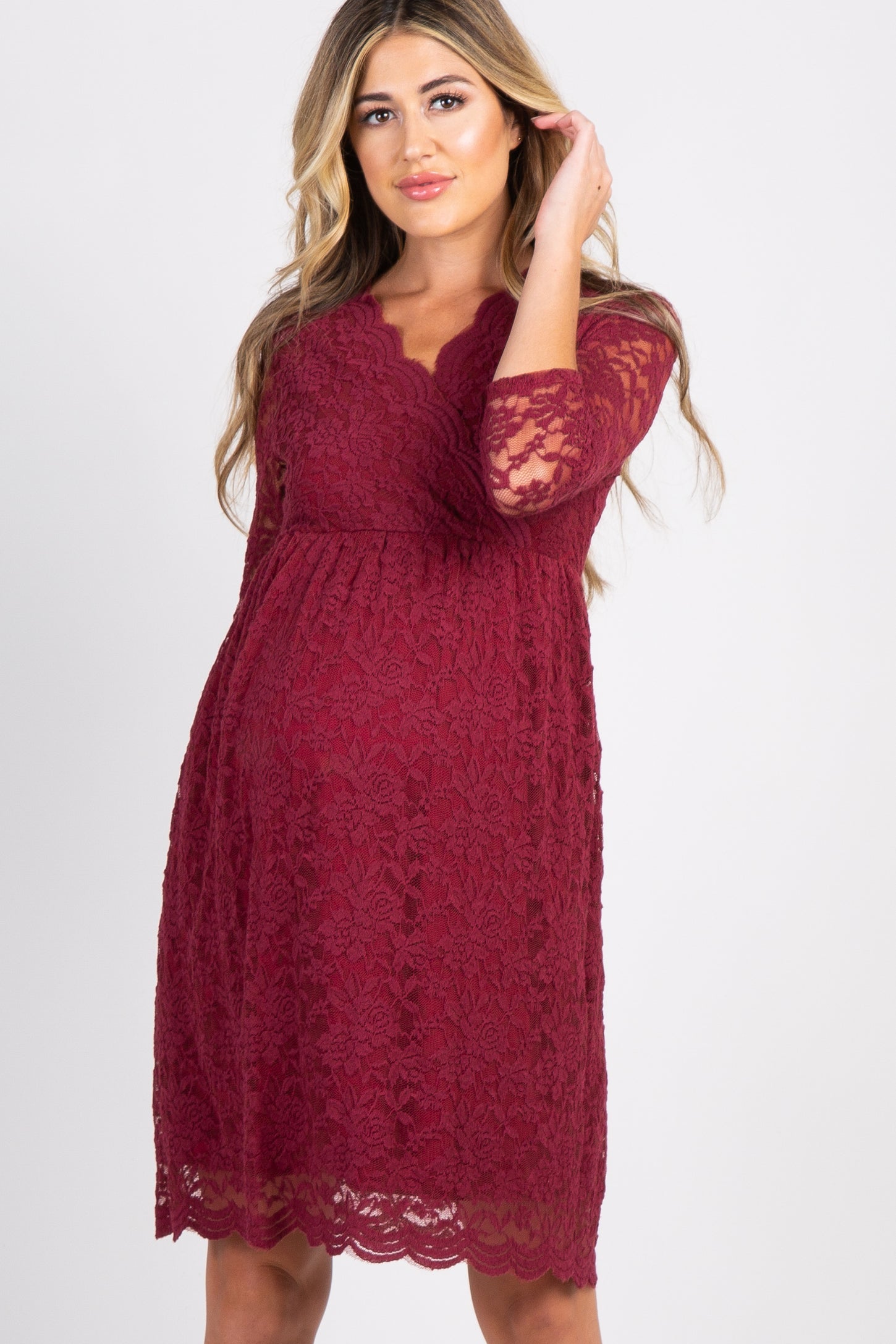 PinkBlush Burgundy Lace Overlay Maternity Wrap Dress PinkBlush Burgundy Lace Overlay Maternity Wrap Dress