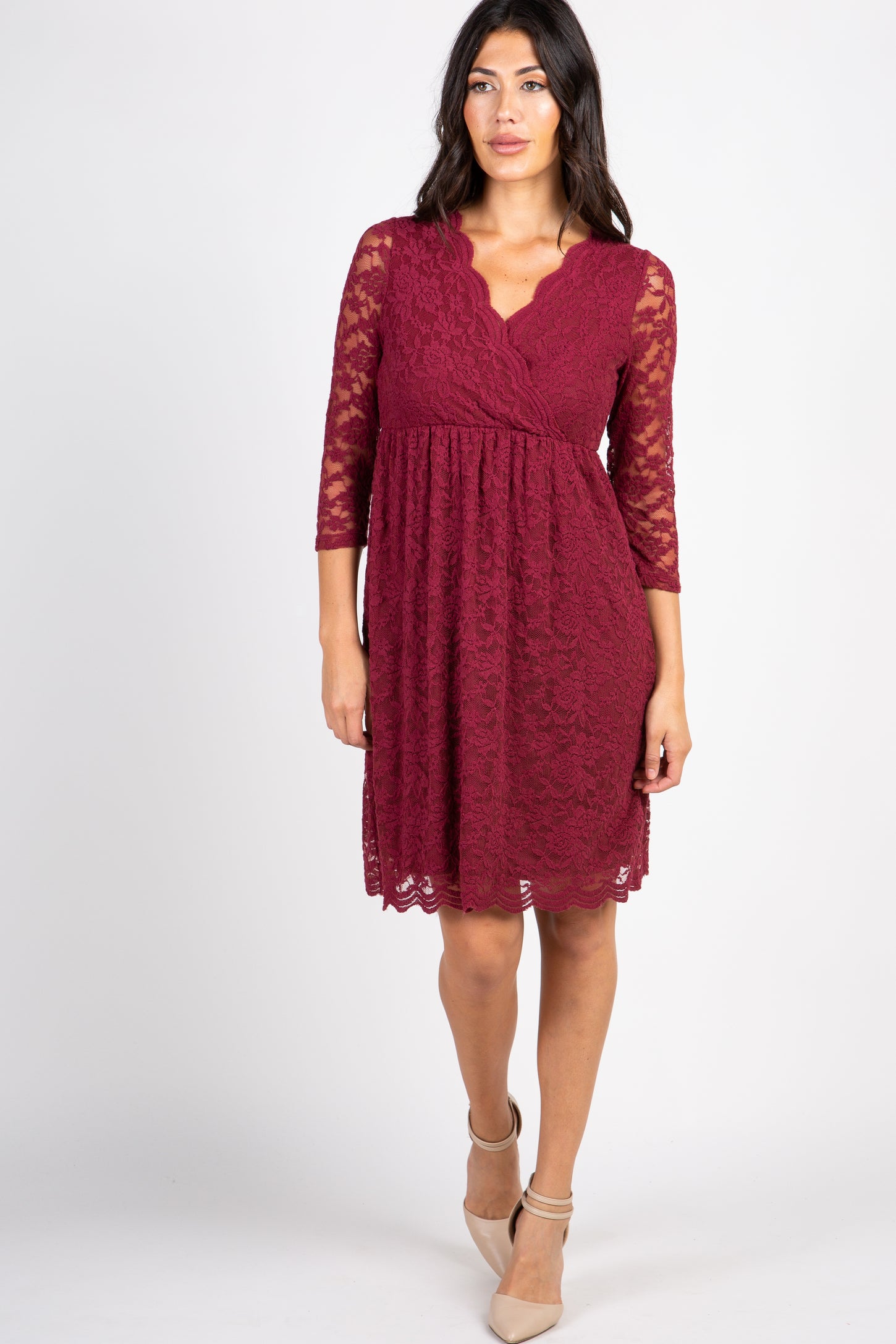 PinkBlush Burgundy Lace Overlay Wrap Dress PinkBlush Burgundy Lace Overlay Wrap Dress