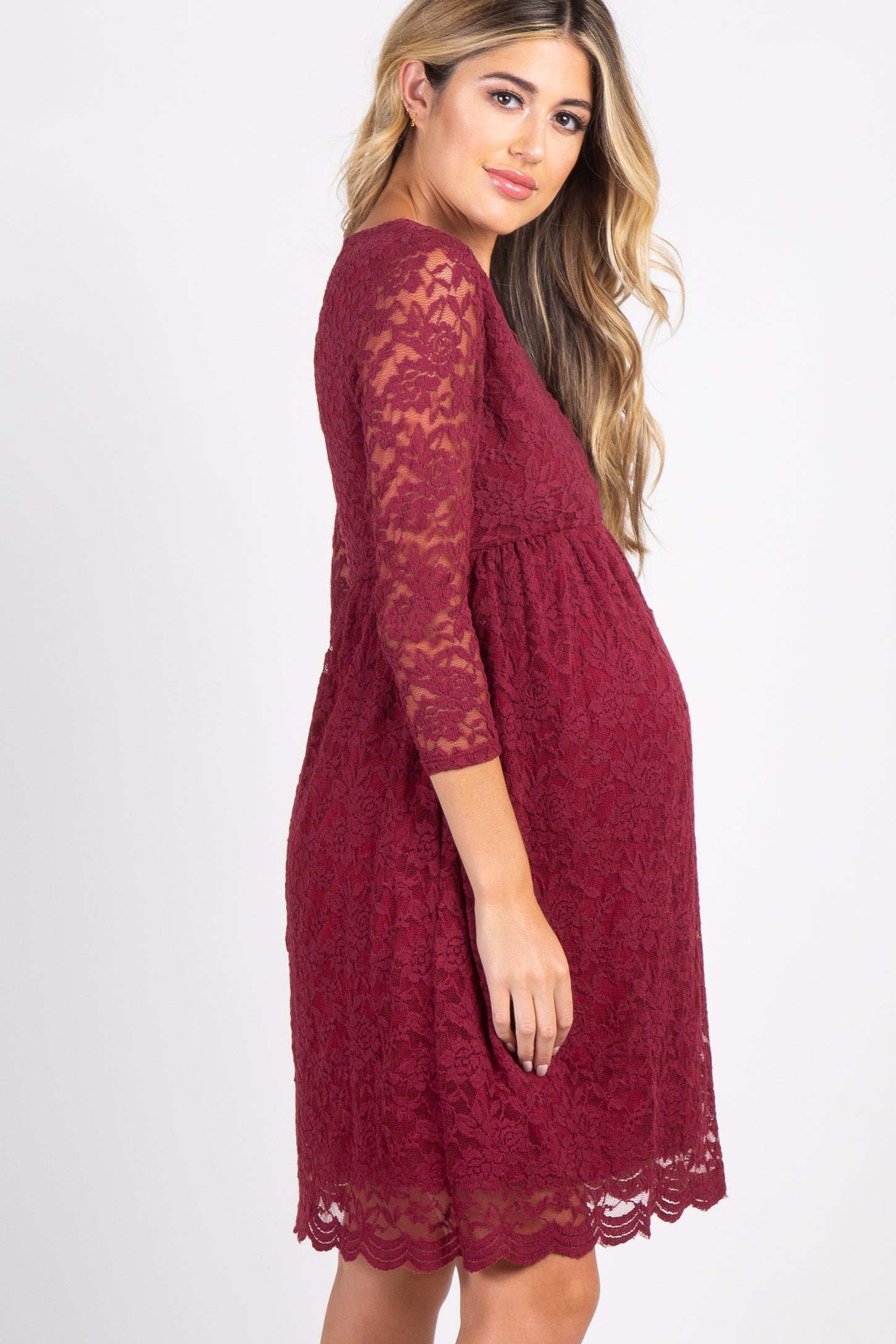 PinkBlush Burgundy Lace Overlay Maternity Wrap Dress PinkBlush Burgundy Lace Overlay Maternity Wrap Dress