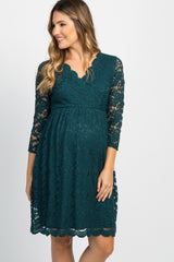 Forest Green Lace Overlay Maternity Wrap Dress