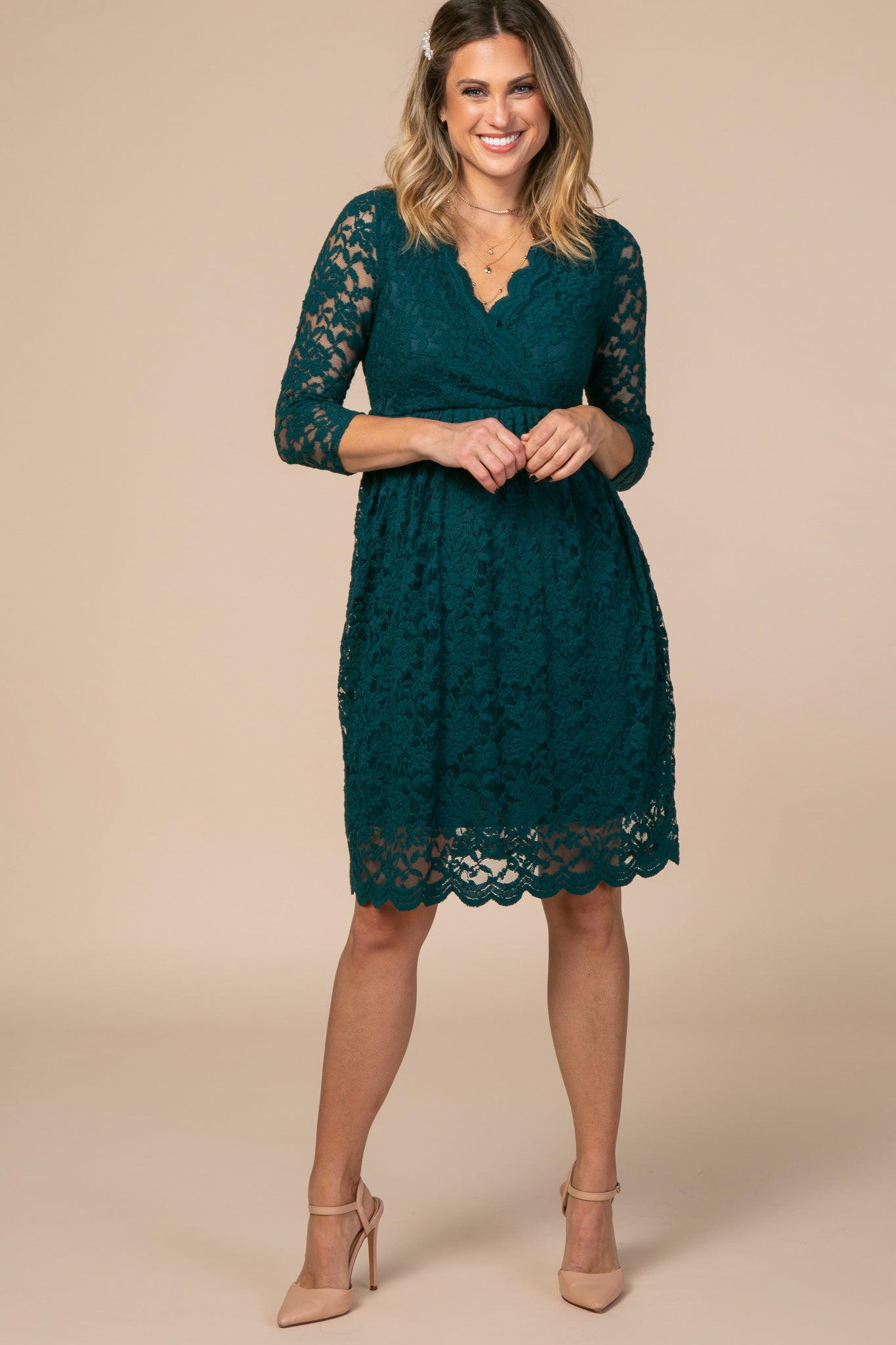 Wrap Dress– Forest Overlay Lace Green PinkBlush