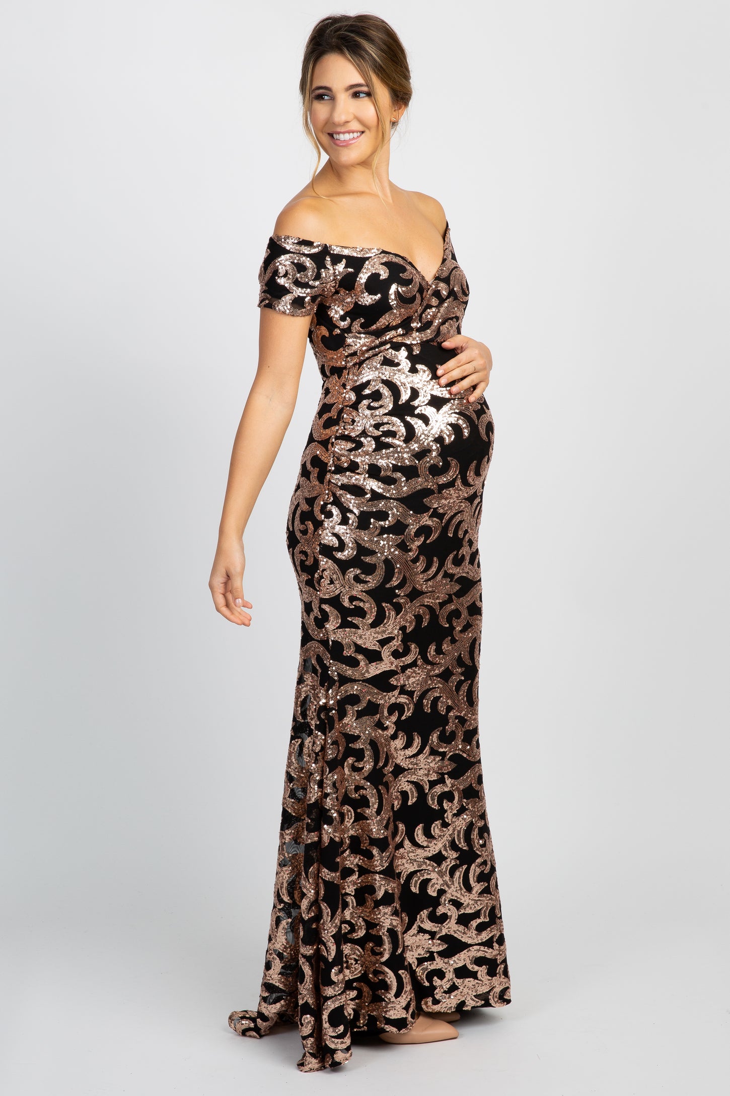 PinkBlush Black Sequin Off Shoulder Wrap Maternity Photoshoot Gown/Dre PinkBlush Black Sequin Off Shoulder Wrap Maternity Photoshoot Gown/Dre