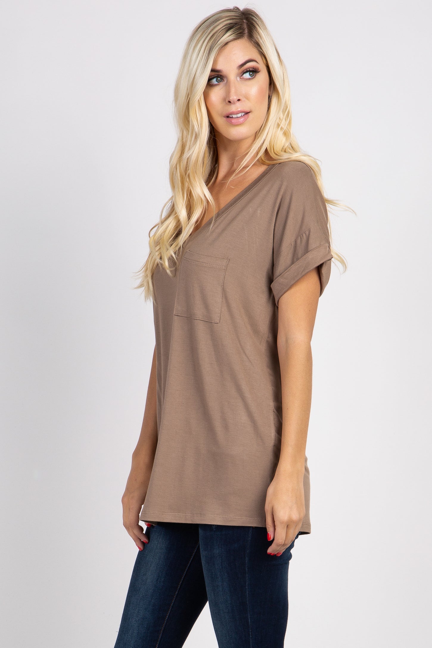 Taupe Solid Pocket Top