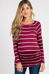 Burgundy Striped Ruched Maternity Top