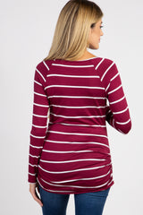 Burgundy Striped Ruched Maternity Top