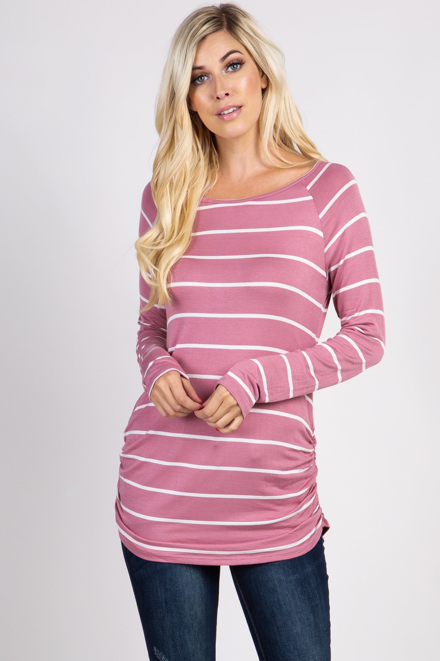 Mauve Striped Ruched Maternity Top– PinkBlush