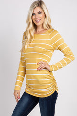 Mustard Striped Ruched Top