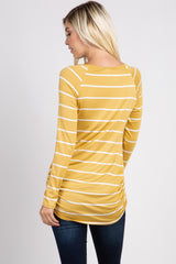 Mustard Striped Ruched Top