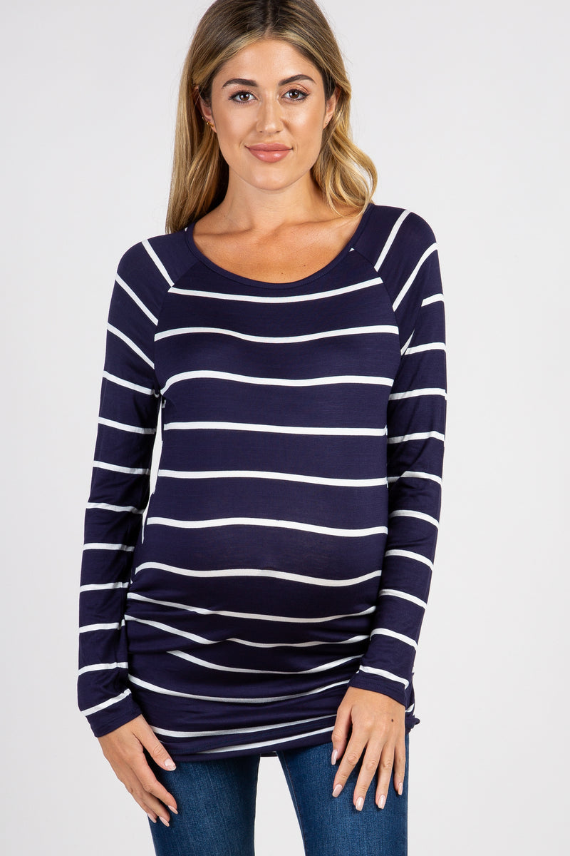 Navy Striped Ruched Maternity Top– PinkBlush