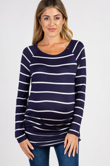 Navy Striped Ruched Maternity Top