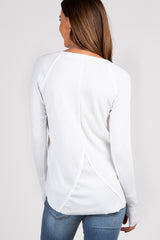 White Solid Ribbed Long Sleeve Top