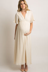 Tall Ivory Chiffon Bell Sleeve Maternity Maxi Dress