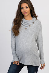 Heather Grey Soft Knit Button Collar Maternity Top