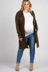 Olive Knit Elbow Patch Maternity Plus Cardigan
