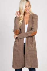 PinkBlush Taupe Solid Elbow Patch Cardigan
