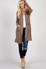 PinkBlush Taupe Solid Elbow Patch Cardigan
