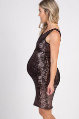 Rose Gold Sleeveless Sequin Fitted Maternity Dress