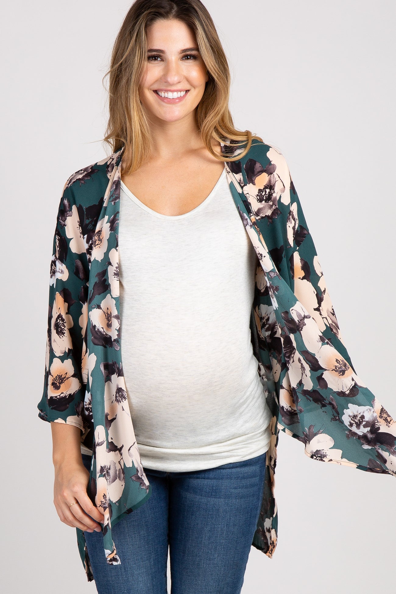 PinkBlush Green Floral Chiffon Long Maternity Plus Cover Up
