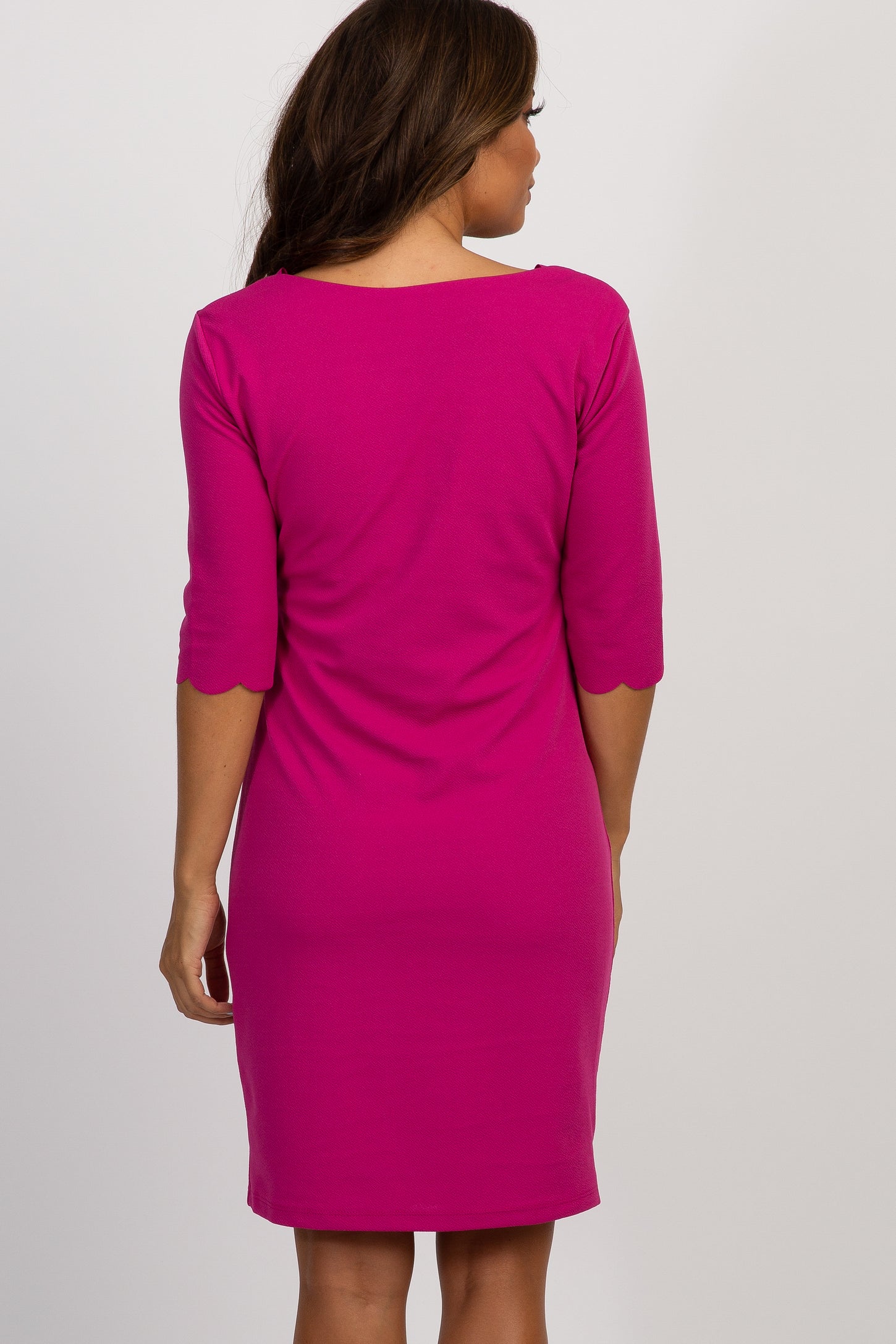 PinkBlush Magenta Solid Scalloped Trim Fitted Maternity Dress