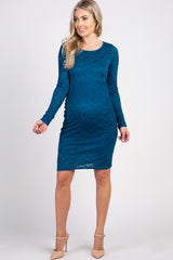 PinkBlush Teal Lace Fitted Long Sleeve Maternity Dress