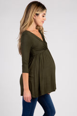 PinkBlush Olive Draped Front 3/4 Sleeve Maternity/Nursing Top