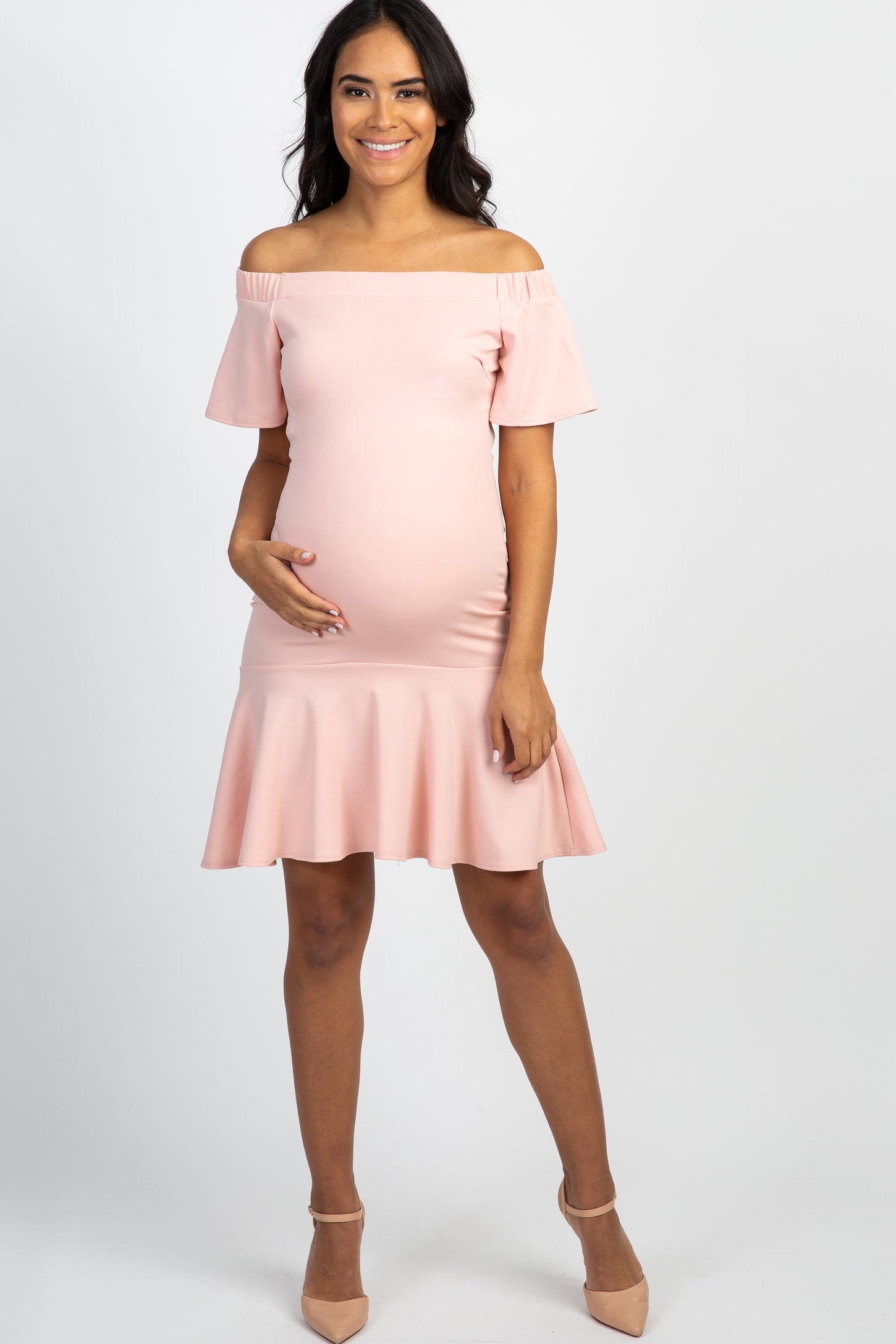 Light Pink Off Shoulder Mermaid Maternity Dress
