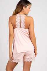 PinkBlush Pink Lace Trim Short Pajama Set