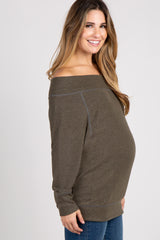 Olive Heather Knit Off Shoulder Maternity Top