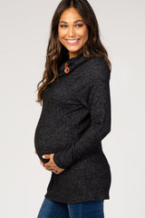 Black Heather Knit Cowl Neck Maternity Top