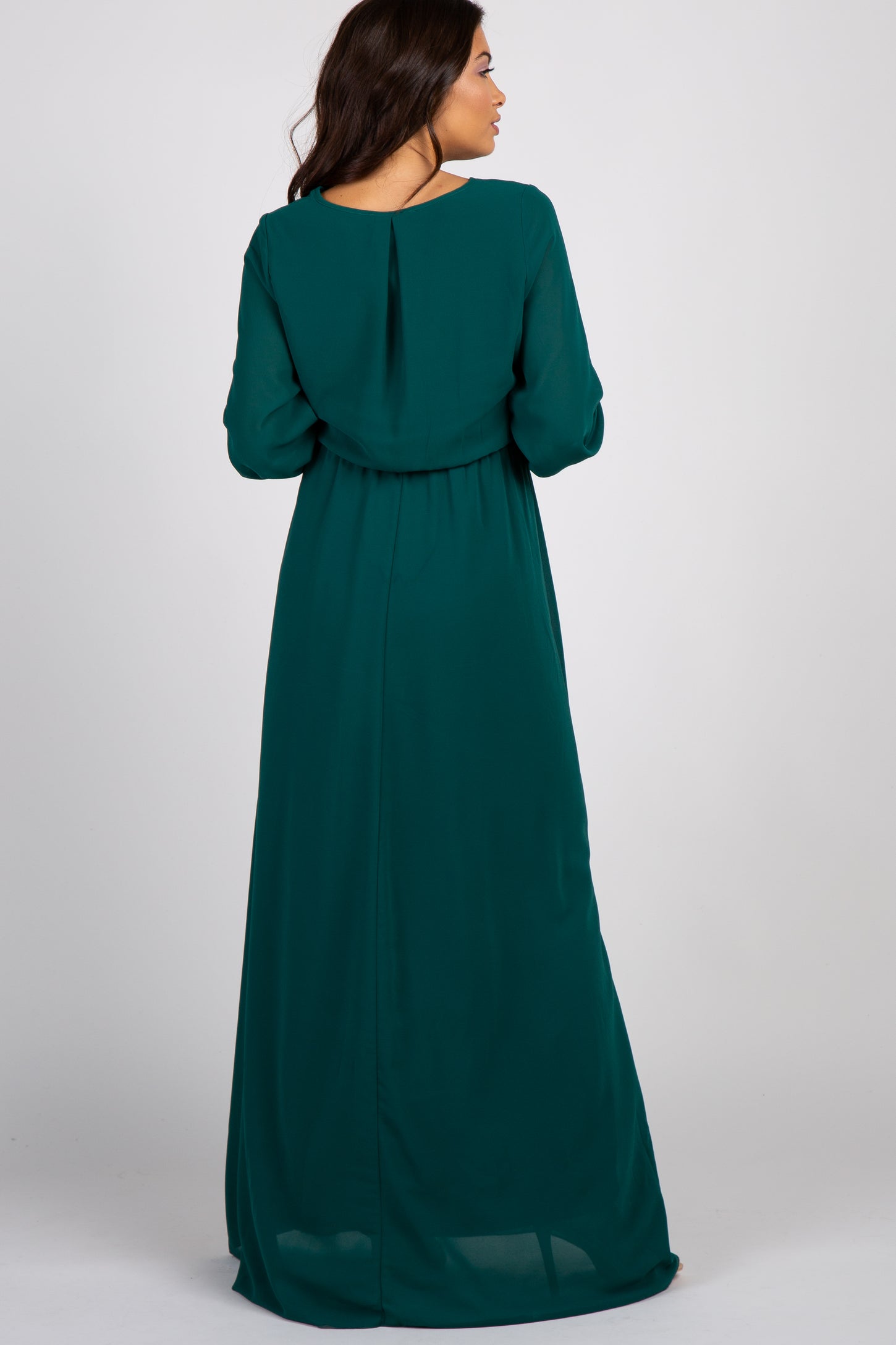 Green Chiffon Long Sleeve Pleated Maternity Maxi Dress– PinkBlush