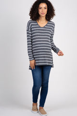 Charcoal Striped Hooded Maternity Top