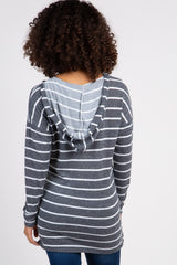Charcoal Striped Hooded Maternity Top