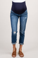 Blue Distressed Cuffed Maternity Jeans