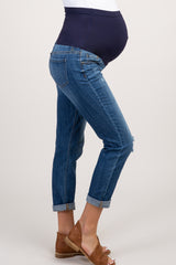 Blue Distressed Cuffed Maternity Jeans