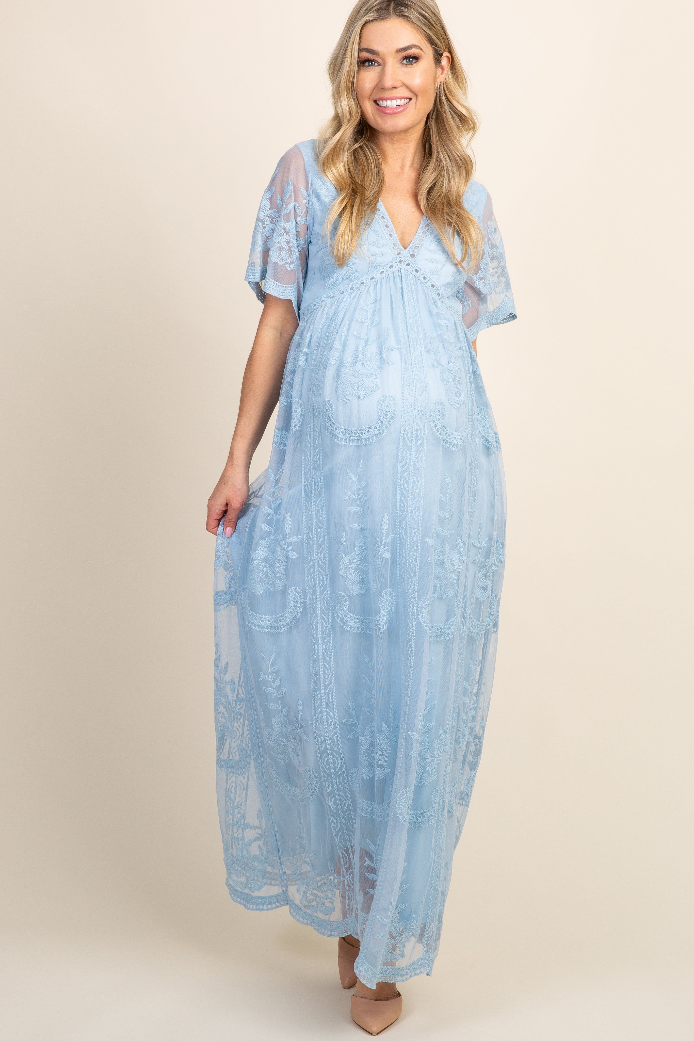 knee length dresses for ladies Floral Lace Overlay Maxi Dress main image 0