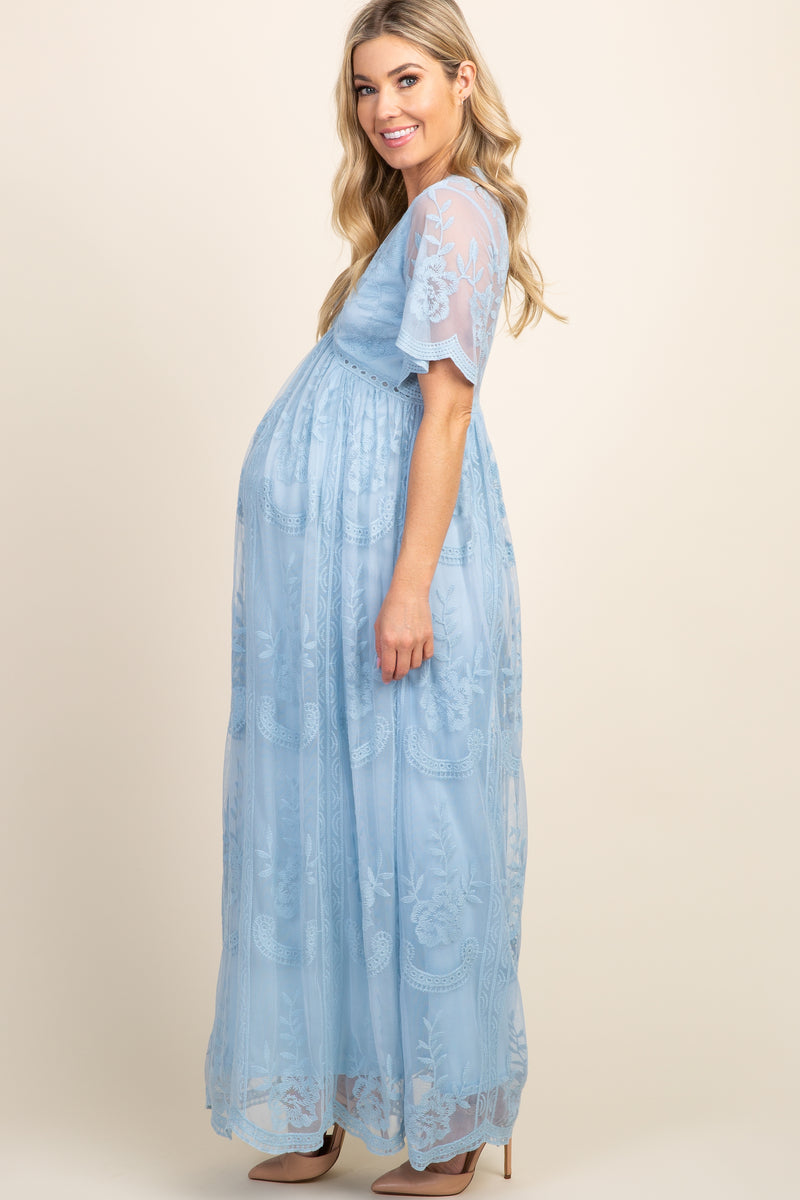 PinkBlush Light Blue Lace Overlay Maternity Maxi Dress PinkBlush Light Blue Lace Overlay Maternity Maxi Dress