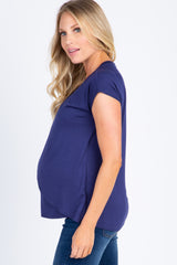 PinkBlush Navy Blue Layered Wrap Front Maternity Nursing Top