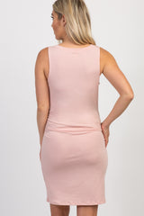 PinkBlush Light Pink Sleeveless Ruched Fitted Maternity Dress