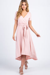 PinkBlush Light Pink Solid Hi-Low Maternity Wrap Dress