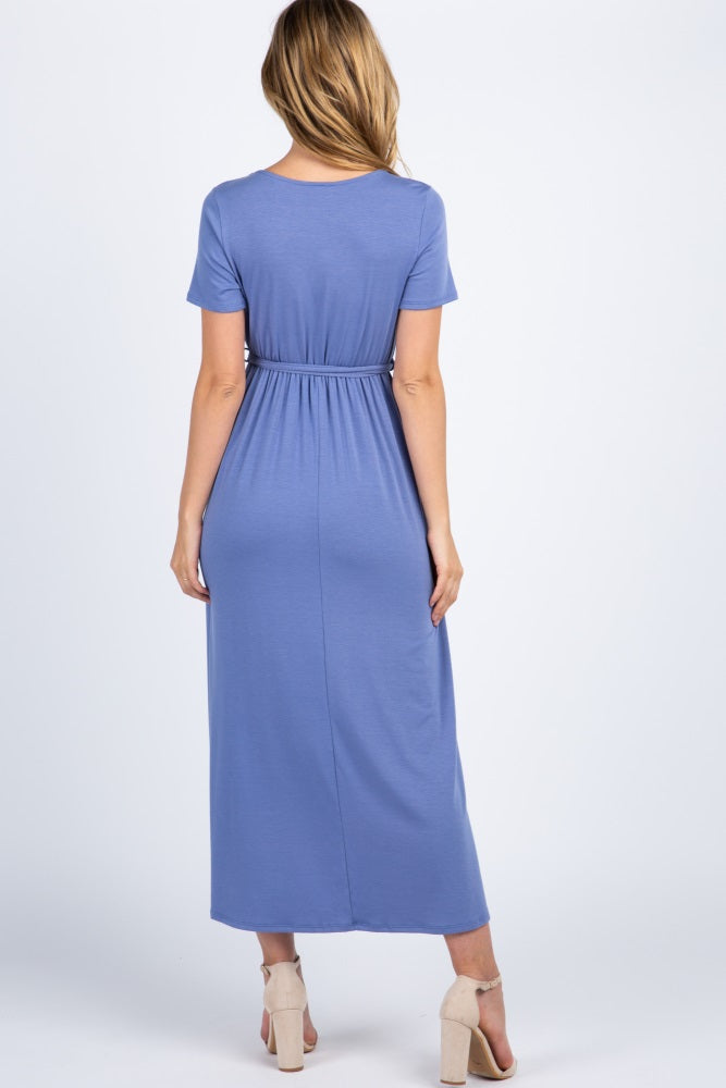 Slate Blue Solid Hi-Low Wrap Dress – PinkBlush