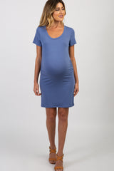 PinkBlush Periwinkle Basic Ruched Fitted Maternity Dress